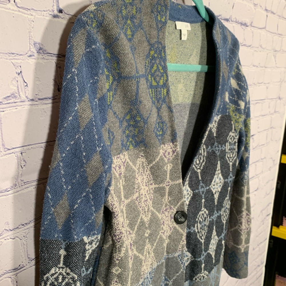 J.Jill Womens Patchwork Single Button Sweater Blu… - image 2